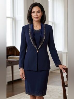 VERUCCI BY CHANCELLE 3-Piece Skirt Suit Set Embroidered Embellishment